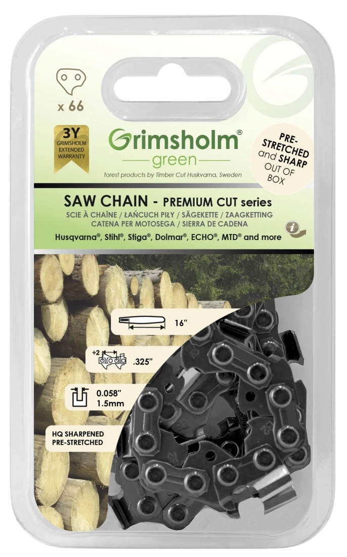 Grimsholm 16" 66dl .325" 1.5mm Premium Cut Motorsågskedja 3 Grimsholm 16" 66dl .325" 1.5mm Premium Cut Motorsågskedja